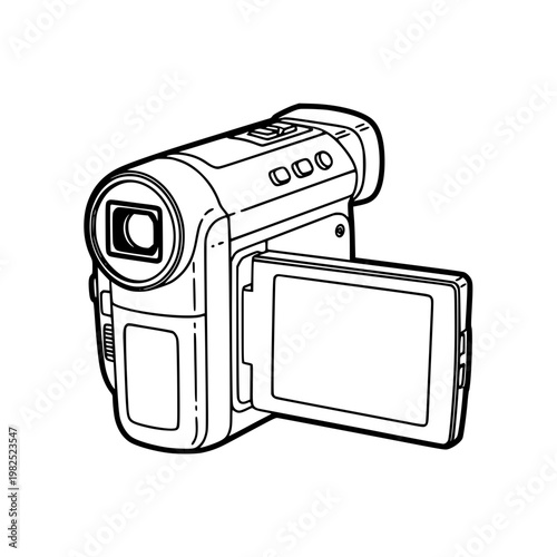A video camera with an open lcd screen Vector, illustration