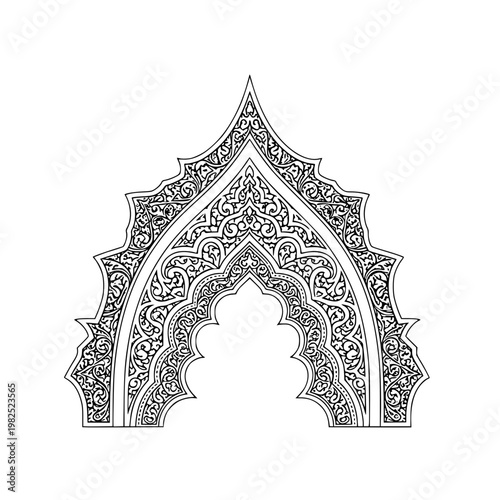Intricately designed archway with pointed top Vector, illustration