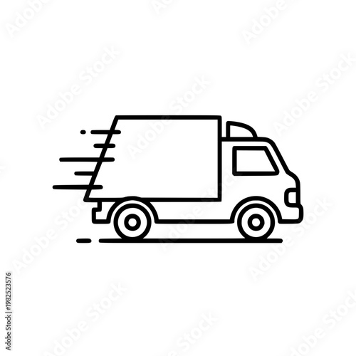 A black line drawing of a delivery van speeding along Vector, illustration