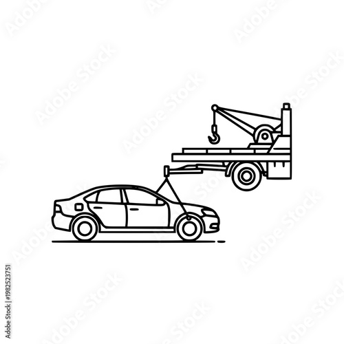 A car being towed by a flatbed tow truck Vector, illustration