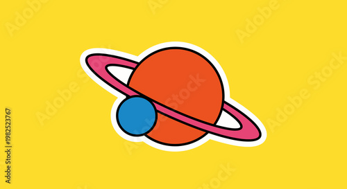 Colorful Cartoon Saturn Planet Illustration.