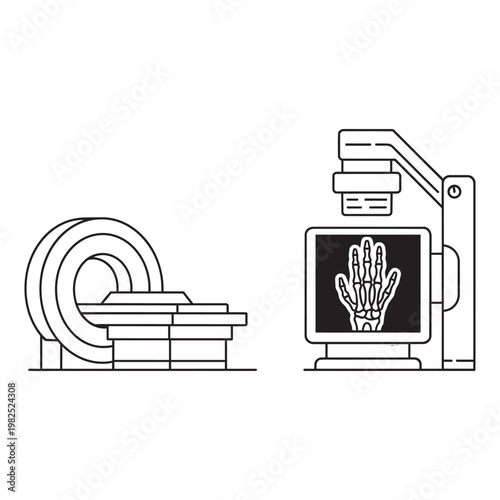 Modern medical imaging equipment for scanning body parts on transparent background