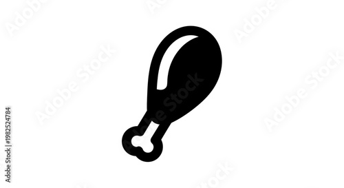 Simple Black Icon of a Fried Chicken Leg on White Background