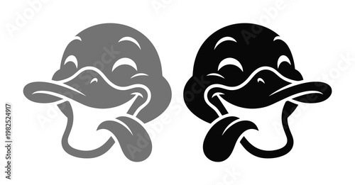 Quadro su tela Vintage cartoon duck head mascot, retro rubber hose style laughing duckling vect