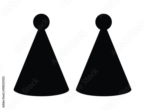 Minimalist board game pawn silhouettes, black game piece icons on white background, simple tabletop gaming tokens, flat vector illustration
