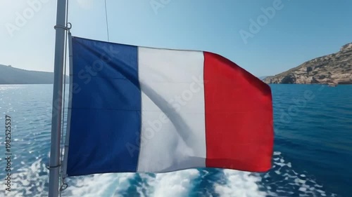 French Flag by the Sea – Independence and Freedom Journey Concept