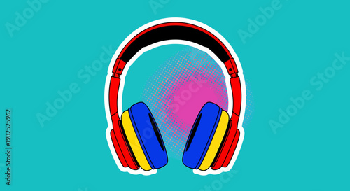 Colorful Headphones with White Outline.