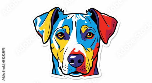 Colorful illustration of a dog head.
