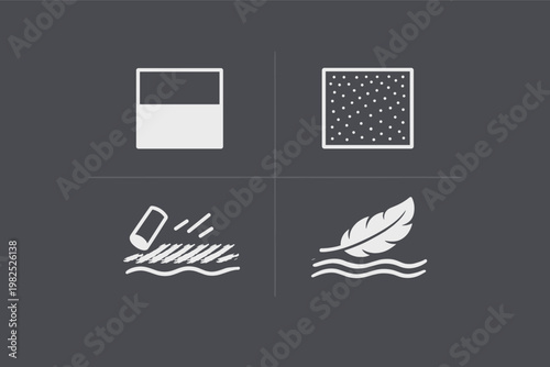 Matte Surface Texture Icon Set Featuring Flat Finish Material Properties and Soft Touch Symbols for Product Design and Graphic User Interface Elements on Dark Background Vector Illustration