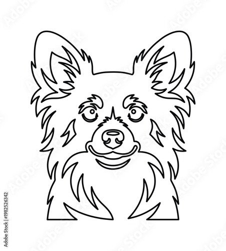 Corgi dog head line art vector, minimalist welsh corgi portrait outline, black and white pet illustration for coloring and logo design