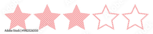 Three star rating vector icon, pink textured stars for customer feedback, 3 out of 5 star review symbol for product quality and satisfaction