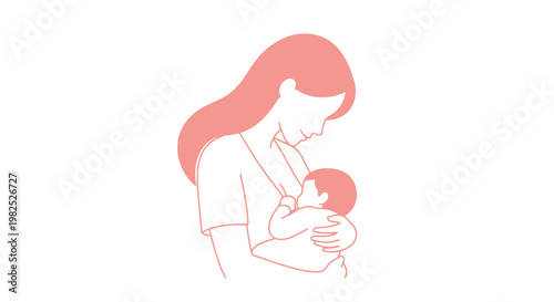Gentle illustration of mother cradling newborn.