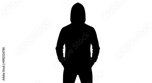 Black Silhouette of a Person Wearing a Hooded Sweatshirt with Hands in Pockets