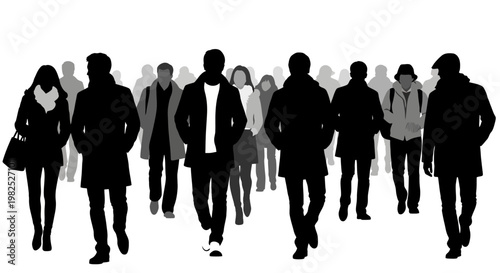 Crowd Of People Walking Silhouettes With Coats And Bags Representing Commuting Lifestyle