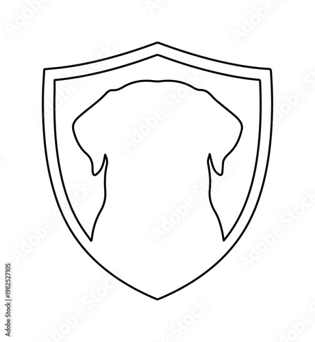 Minimalist dog shield logo vector, pet protection icon outline, canine security emblem, black and white animal safety symbol for veterinary branding