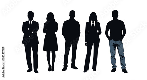 Diverse Business People Silhouettes Representing Professionalism, Teamwork, and Individuality