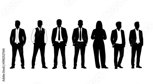 Diverse Business Professionals Silhouettes: Men and Women in Suits and Ties