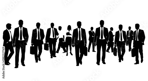 Diverse Business Professionals Silhouettes Walking Together with Briefcases