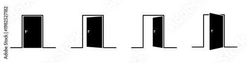 Open Door icon set – Open, Closed and Ajar Door Symbols, Entrance and Exit Collection, Line and Solid UI Interface Icons