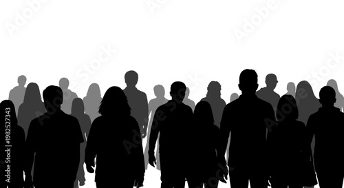 Diverse Crowd Silhouettes in Black and Grey Diverse Group of People Gathering Together
