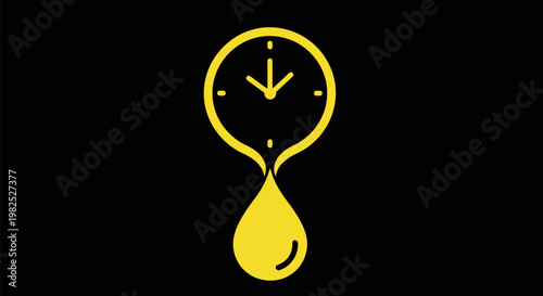 Yellow melting clock icon with dripping droplet.
