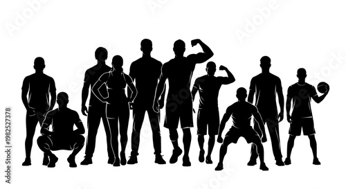Diverse Group of Athletic People Silhouettes Demonstrating Strength and Sports Poses