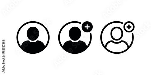 Black and white user profile with plus signs for adding users or friends profile silhouettes people symbols in white background