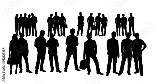 Diverse Group of Business People Silhouettes Standing Together with Briefcases