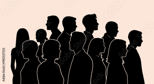 Diverse Group of People Silhouettes Facing Forward in Minimalist Style