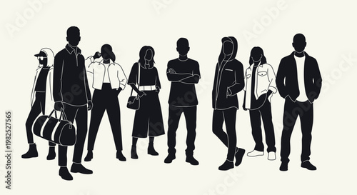 Diverse Group of People Silhouettes in Casual and Business Attire with Accessories