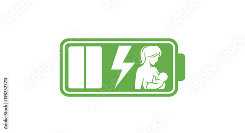 Battery icon with breastfeeding mother symbol representing maternal energy.