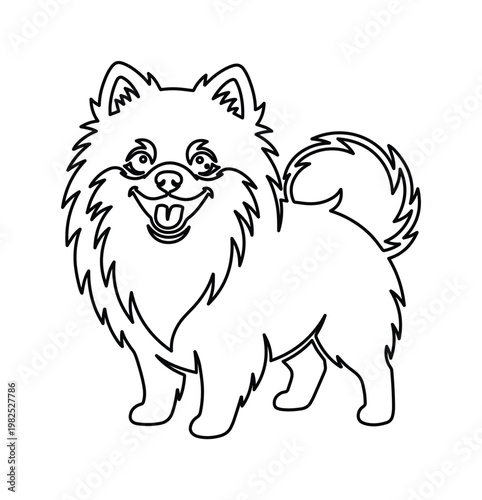 Pomeranian dog line art vector, cute spitz puppy coloring page illustration, fluffy pet animal outline drawing for kids activity book