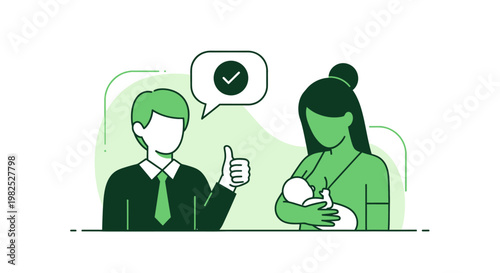 A business man giving a thumbs up gesture while a mother breastfeeds her newborn baby.