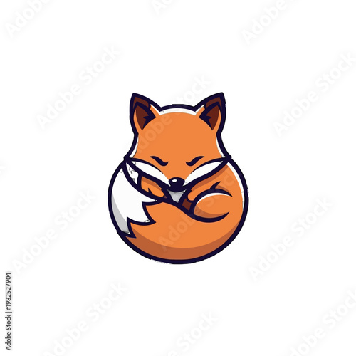 Cute cartoon sleeping fox curled up.