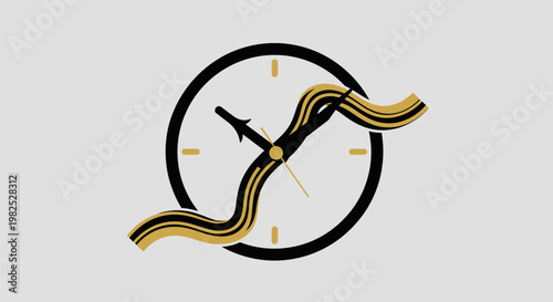 Minimalist analog clock with abstract wavy ribbon.