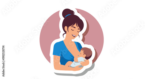Mother breastfeeding newborn infant in gentle embrace.