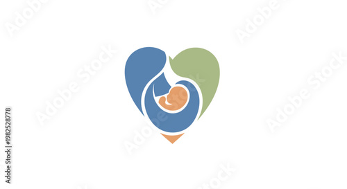 Abstract heart logo with mother and child motif.