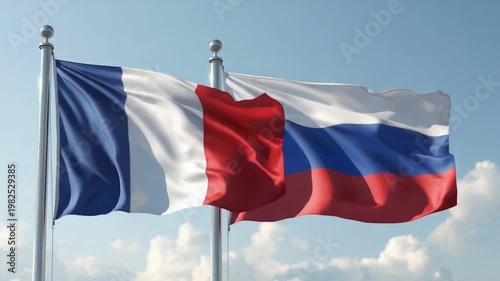 French Flag Flying High in Clear Sky Celebrating National Independence