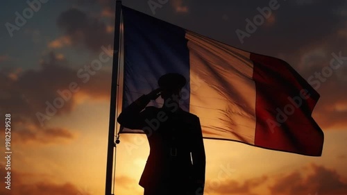 Silhouette Holding French Flag at Sunset Symbolizing Fight for Independence