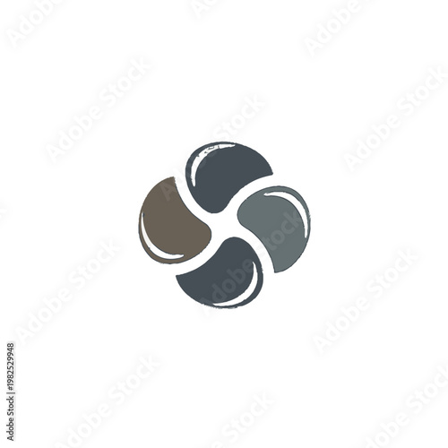 A stylized logo with three interconnected curved shapes.