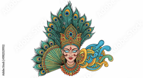 Woman Wearing Peacock Headdress Crown.
