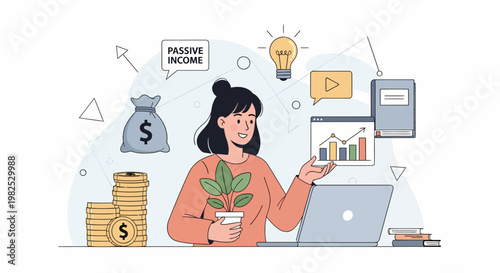 Woman Working on Laptop with Plant.