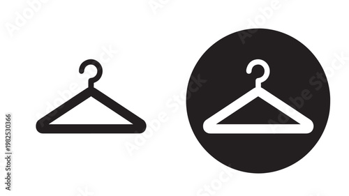 Hanger icon with simple line art on light and dark circular backgrounds for clothing organization and storage