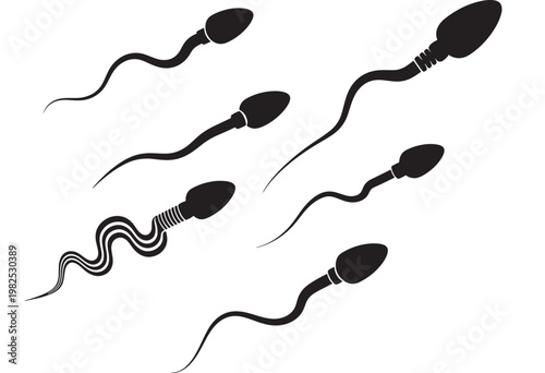 Sperm micro illustration set with curled tails and segmented heads for medical science and fertility research