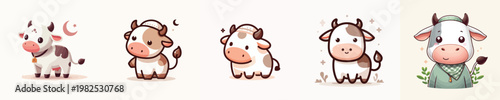 Cute cartoon cows in various poses.