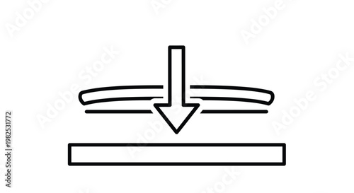 Line icon representing an arrow pressing down on a flexible surface symbolizing pressure, force, durability, or material testing.