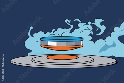 Levitating Object with Clouds and Platform