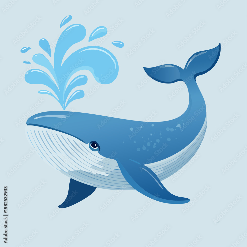 Obraz premium Whimsical Blue Whale Illustration with Water Spout - A Marine Mammal Encounter