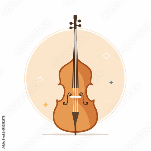 Acoustic double bass with detailed illustration of its elegant shape and design