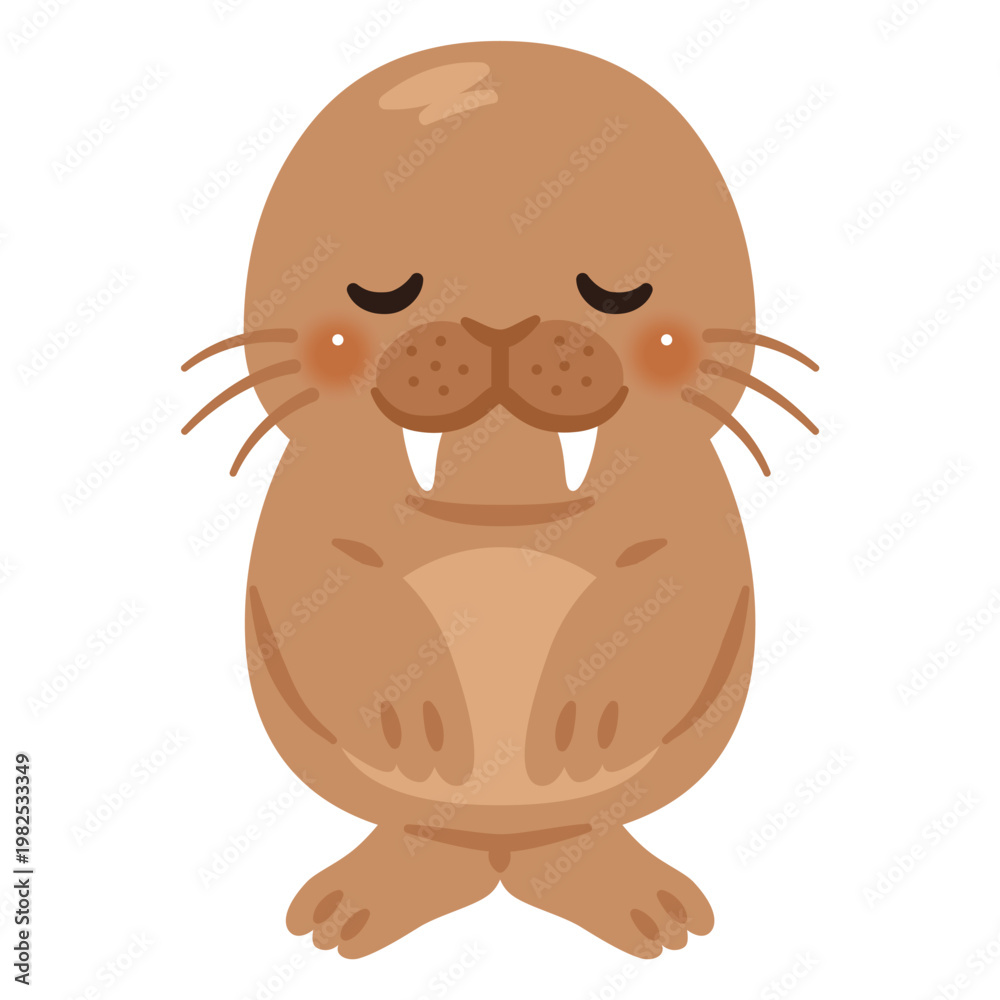 Obraz premium お辞儀するセイウチのキャラクターイラスト／Cute Walrus Character Bowing, Illustration
